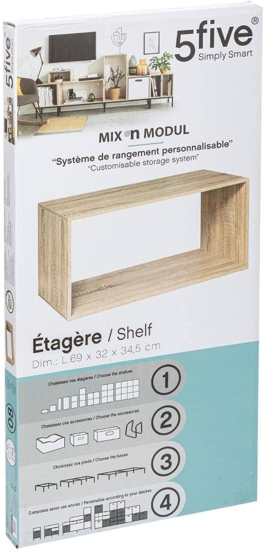 5Five Wandregal Mix Nature – Eiche – Schwebendes Wandregal – Rechteckig – 69 x 34 x 32 cm