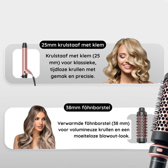 Sansbeauté® 5 in 1 Thermobürste - Wärmebürste - Thermobürste 38mm mit Aufsätzen - Lockenbürste - Föhnbürste kurzes Haar - Lockenstab - Haarbürste - Thermobürste - Multistyler - Hairstyler - Volumen und Locken