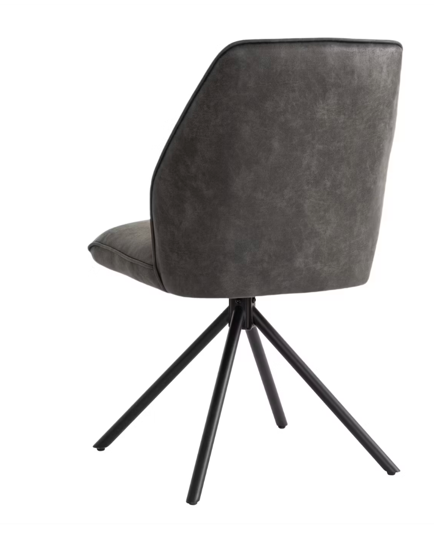 Criks Design - Nova Swivel Dining Chair 2 Pieces - 54 x 64 x 87 cm - Mit 180° drehbarem Gestell und automatischer Rückholfunktion und Sitz aus Sperrholz - Für Esszimmer und Büro - Anthrazitfarbenes Eco-Run Leder und Metall
