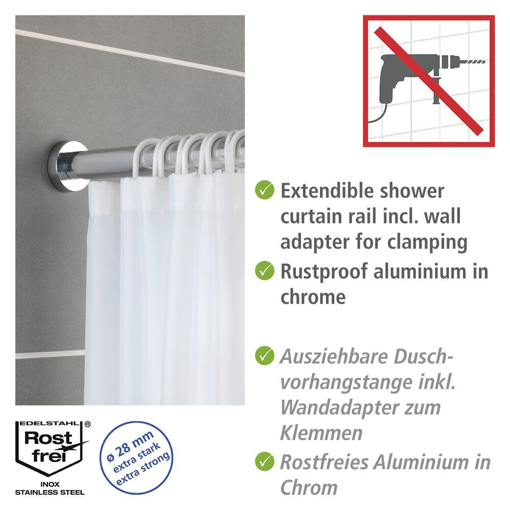 WENKO Luz Teleskop-Duschstange Chrom – 70–115 cm – Edelstahl