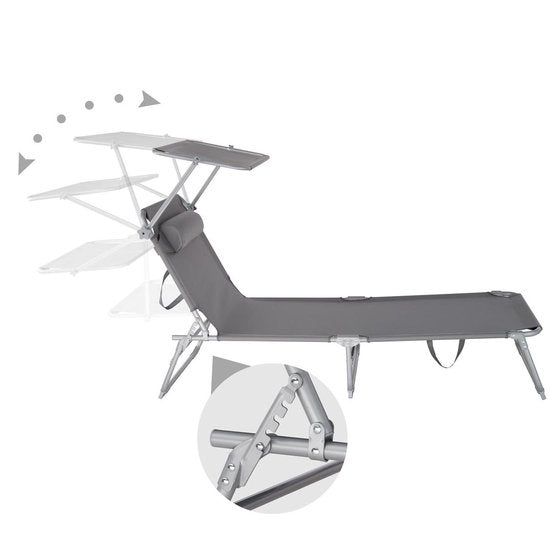 tectakeÂ® - Liege, robust, verstellbar, Stahlgestell mit Sonnenschirm, 4-fach verstellbare Rückenlehne inklusive Kissen, Strandkorb Ideal für Garten, Pool, Camping - grau