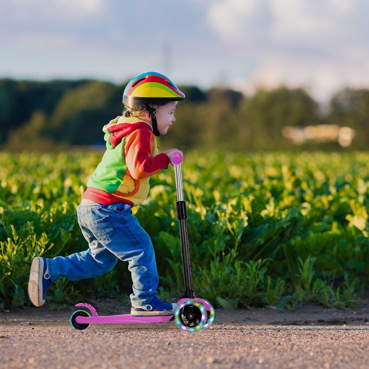 LifeGoods TurboRide Kinder-Roller - Alter 5-8 Jahre - 3 leuchtende Räder - Jungen/Mädchen - Pink