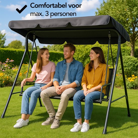 Brixy Swing Bank - 3-Sitzer - Verstellbares Sonnendach - UV-beständig - 170x118x153cm - Anthrazit