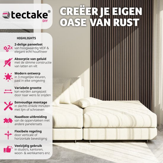tectake - 2er-Set Akustikpaneele Sonic Wall - Farbe Ebenholz - Schallabsorbierendes Paneel - Lärmreduzierung - verschiedene Farben - Maße pro Paneel (LxBxH): ca. 120x60x2,1cm