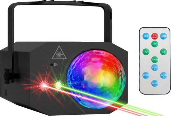 Auronic LED Disco Licht - Party Laser - Kinder - Partybeleuchtung - Disco Licht - Ferngesteuert und Musikgesteuert - 3 Meter Kabel