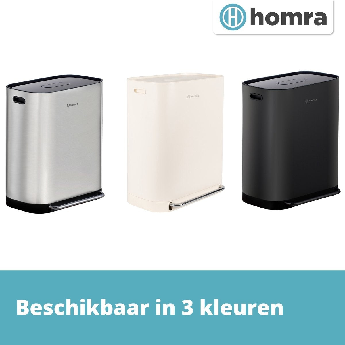 Homra Rockx Mülleimer 60 Liter - Duo-Treteimer 2X30L mit Geruchsfilter - Edelstahl Mülltrennung Mülleimer 2 Fächer - Recycling Mülleimer - Mülleimer Küche Mülltrennung - Abfalleimer - Doppelmülleimer Weiß Creme