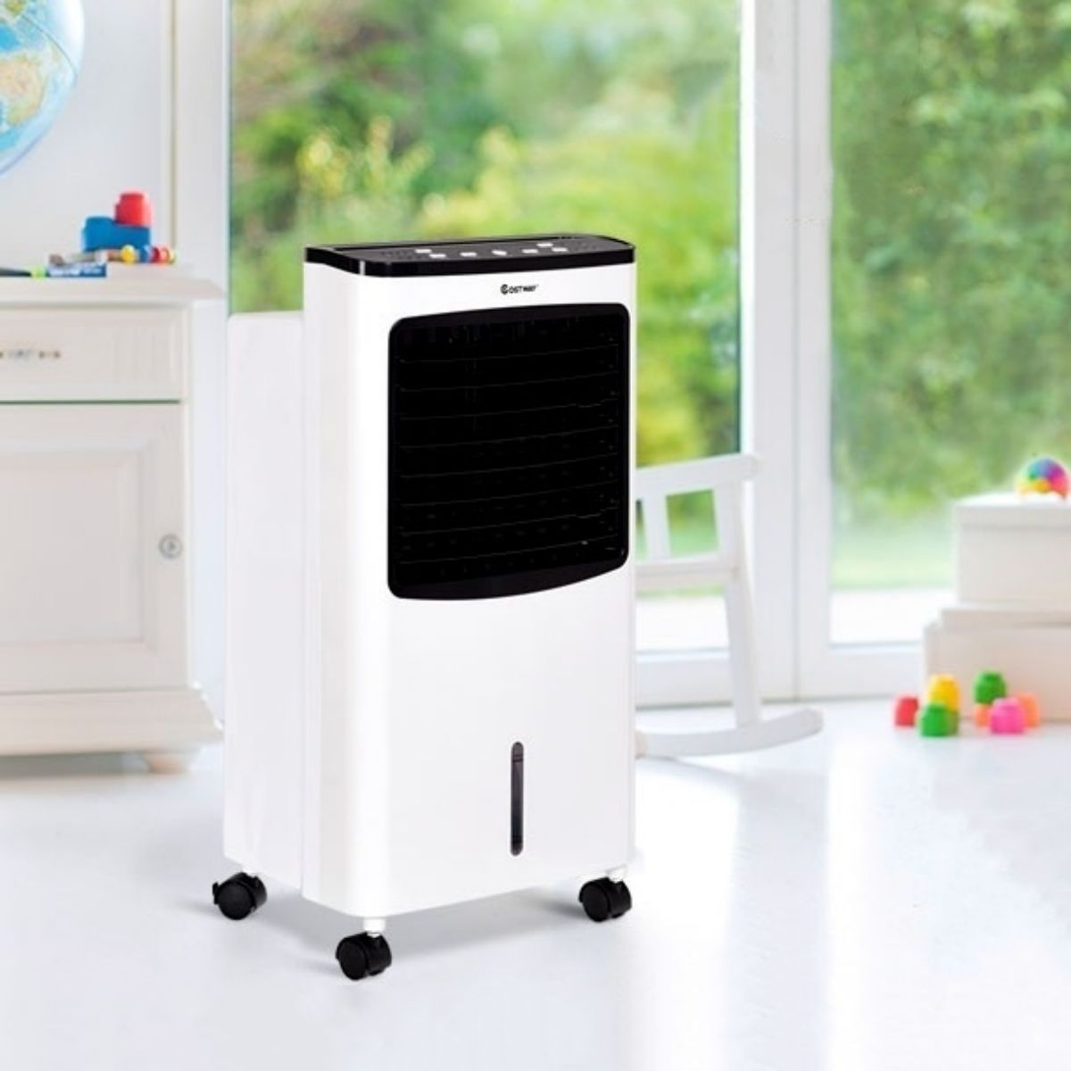Coast Mobiler Luftkühler – 4-in-1-Verdunstungskühler – 8-Liter-Wassertank – 70°-Schwenkbereich – schwarz/weiß