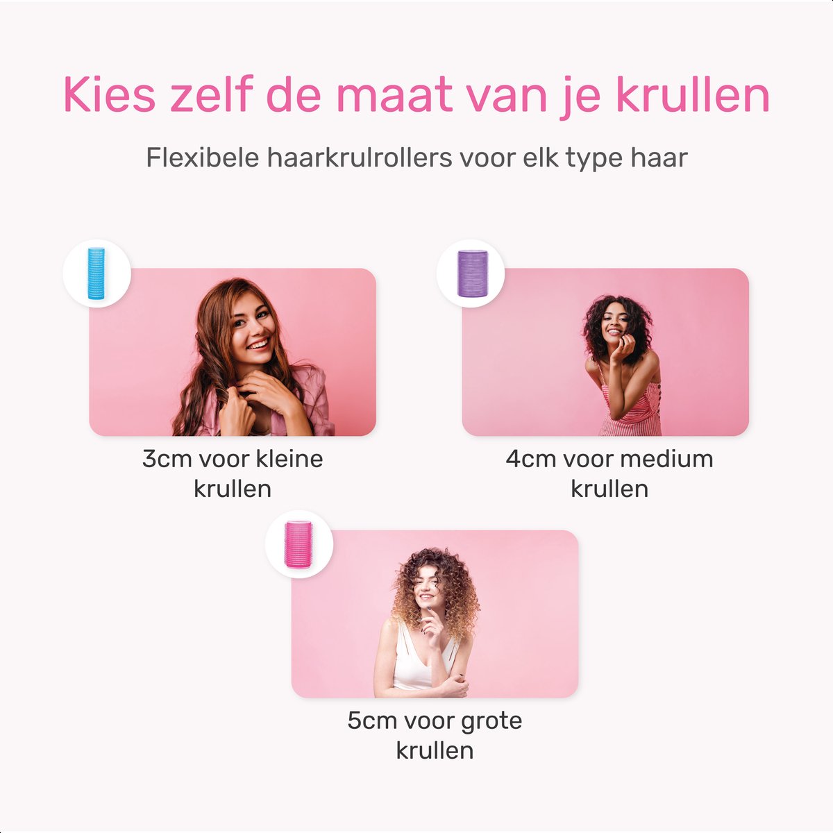 Lockenwickler-Set 18 Rollen - Inkl. 20 Haarspangen - Groß - Ohne Hitze - 3 Größen - blau/rosa