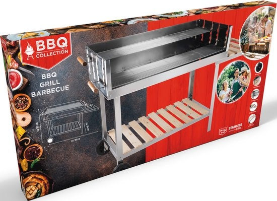 BBQ Collection Holzkohlegrill - mit Ablage & Rollen - Edelstahl - 98 x 56 x 85 cm - Silber