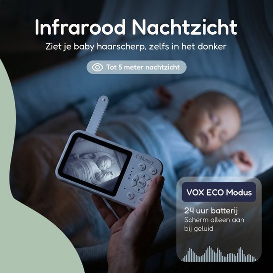 Numsy One Babyphone mit Kamera - 2.8 Bildschirm - Nachtsicht - VOX/ECO - Talk-back Funktion