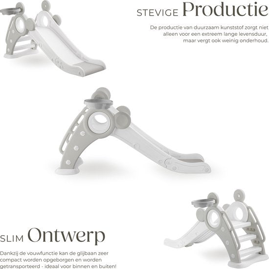 tectake® Kinderrutsche - Rutsche Kleinkind - ab 2 Jahren - mit Basketballring - klappbar - 128 x 66,5 x 67,5 cm - für drinnen und draußen - grau