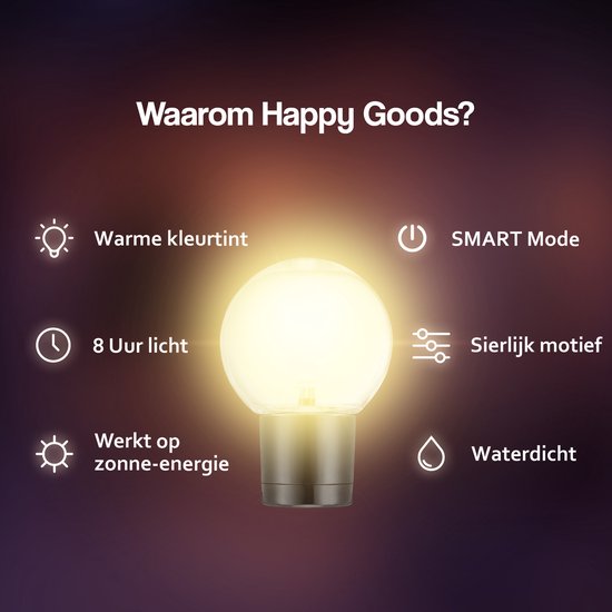 Happy Goods Solar Garden Lights - 20 LED Lichterkette für den Außenbereich - 3 m beleuchtet + 2 m Kabel - Außenbeleuchtung Lichterkette - Lichterketten
