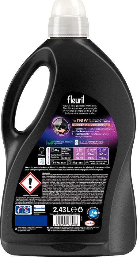 Fleuril Black – Flüssigwaschmittel – Dunkle und schwarze Wäsche – 54 Waschgänge – Großpackung