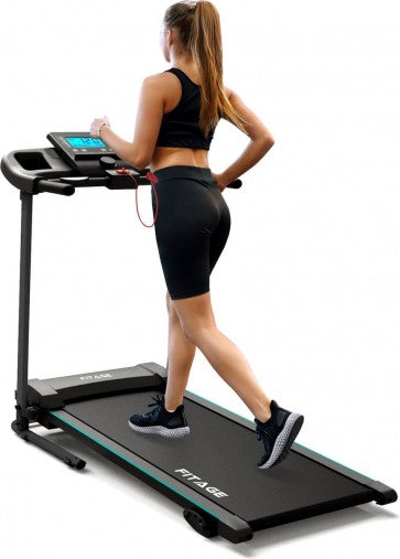 Fitage Laufband für Zuhause - Neigungsfunktion - Bluetooth - 1-12 km/h - klappbar - 100 x 64 x 25 cm - Schwarz