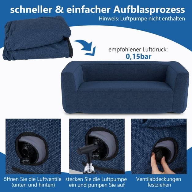 Coast Air Bench Blue - Aufblasbare 2-Personen-Bank mit abnehmbarem Bezug und breiten Armlehnen - 184 x 79 x 67 cm