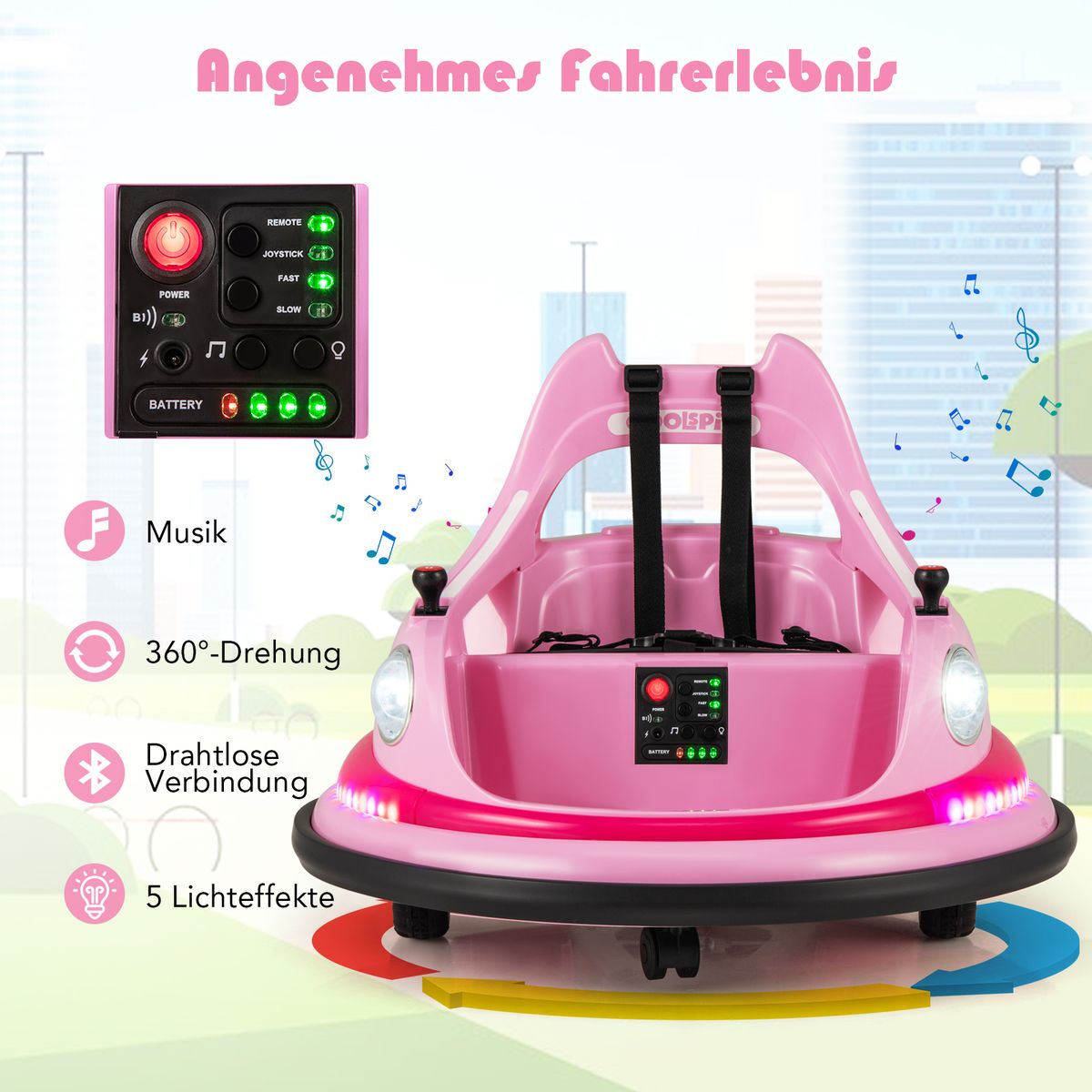 Coast Elektrisches Autoscooter-Auto für Kinder – 12 V mit Fernbedienung und zwei Joysticks – rosa
