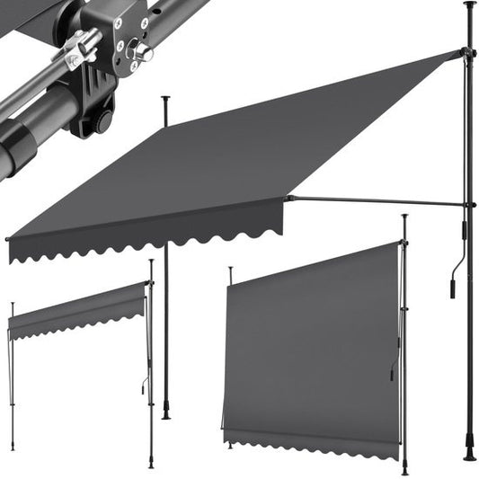 tectake - Klemmmarkise - Sonnenschirm - Markise - Verstellbar - Klemmmarkise - Sonnenschirm Balkon - 300 x 180 cm - schwarz grau - Markise - 404965