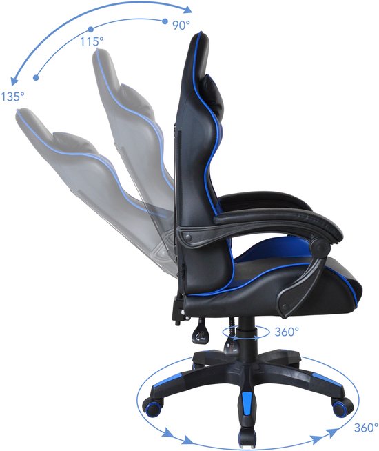 VDD Gaming – Gaming-Stuhl – Gaming-Sessel – Gaming-Sessel – Gaming-Stuhl schwarz – Gaming-Stuhl blau – Bürostuhl – Schreibtischstuhl – Verstellbar – Ergonomisch – Max. 120 kg