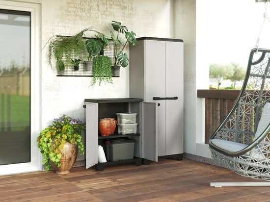 Keter Planet Hochschrank Mehrzweck - 3 Regale - 68x39x173cm - Grau/Schwarz - Recycelter Kunststoff