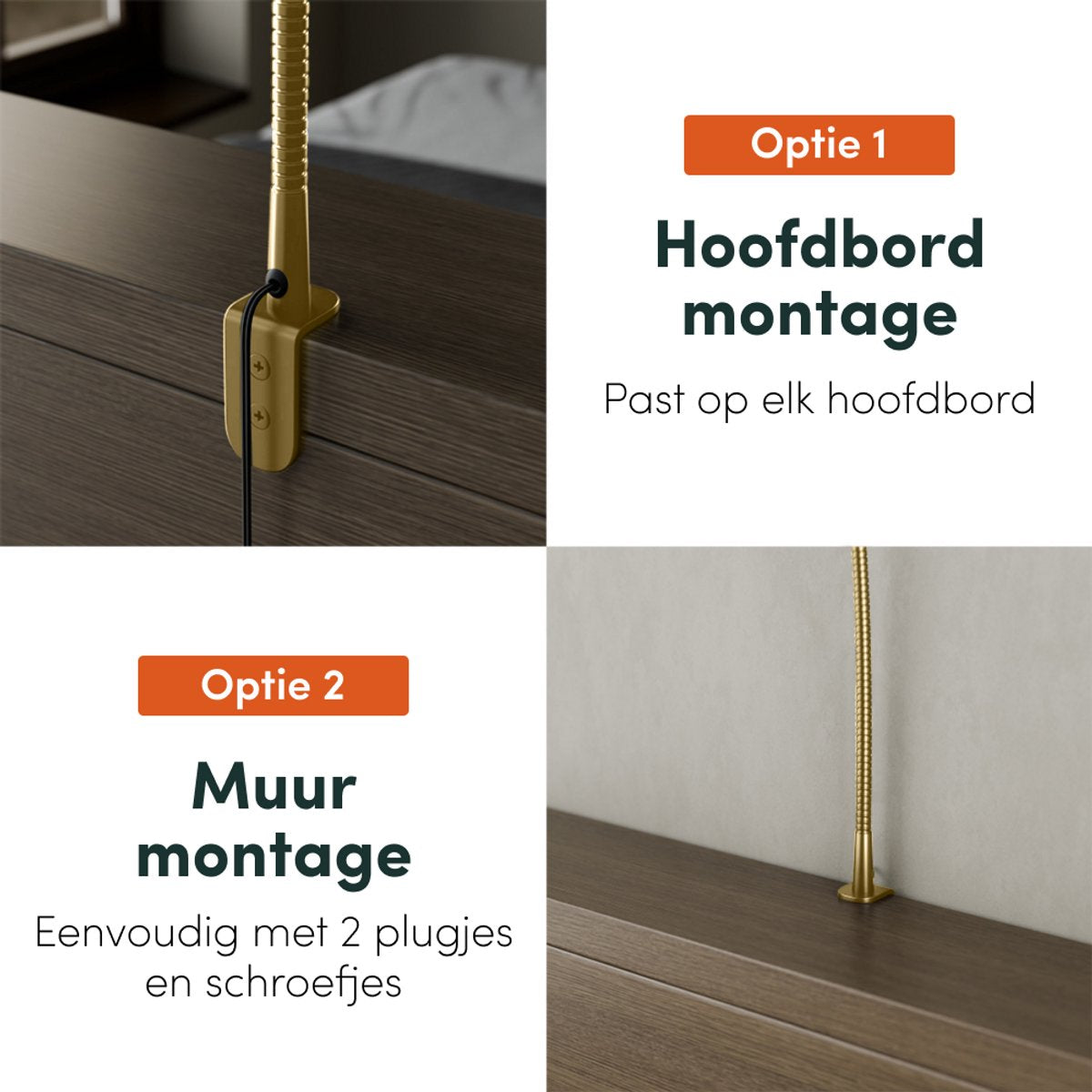 Nolt - Leselampe Bettleuchte - Dimmbare LED, 2er-Set, Klemme - Höhe 58 cm - Metall - Gold