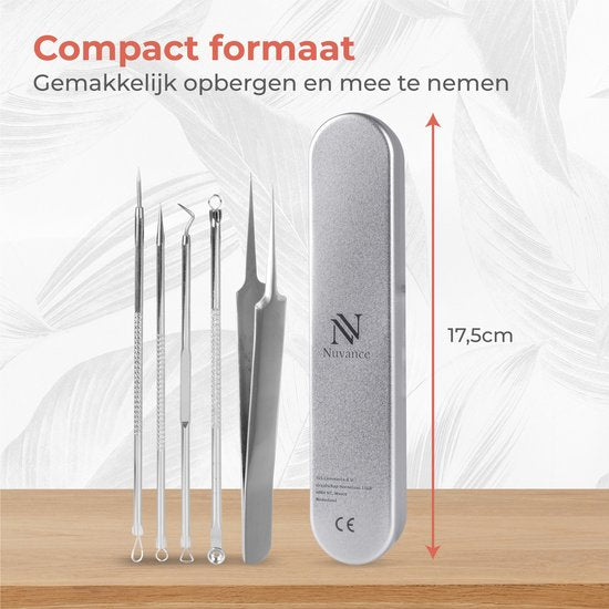 Nuvance - Mee Eaters Removal - Mitesserentferner - 5er Set - Mee Eater Remover - Komedonenschöpfer - Silber