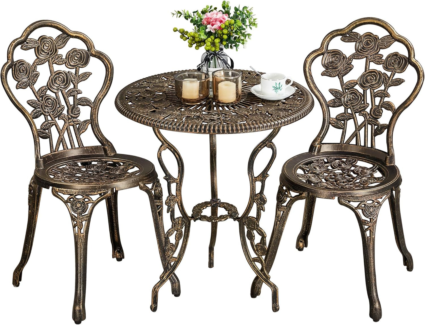 Yaheetech Bistro-Set, 3-teilig – Balkonmöbel – Aluminiumguss – Bronze
