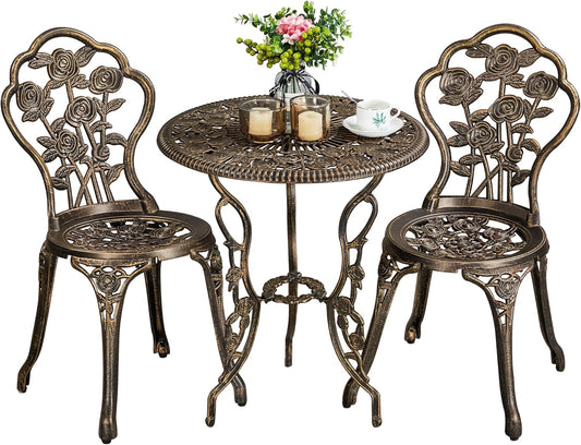 Yaheetech Bistro-Set, 3-teilig – Balkonmöbel – Aluminiumguss – Bronze
