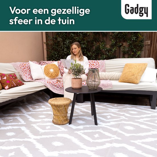 Gadgy Outdoor Teppich XXL - Outdoor Teppich 300x200 cm - Gartenteppich Doppelseitig - Picknickdecke Beige Weiß - Outdoorteppich