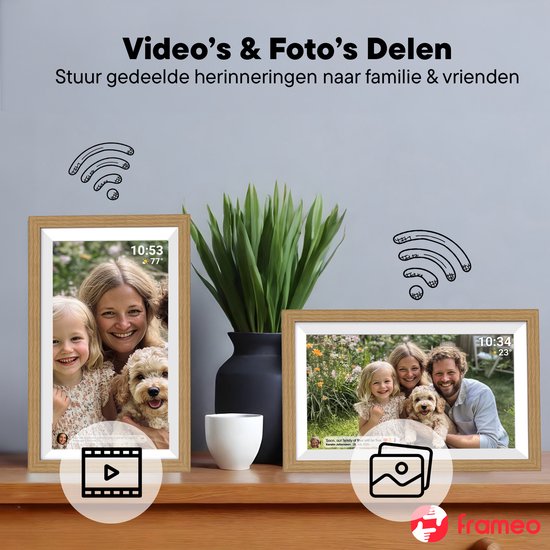 Denver Digitaler Fotorahmen 15,6-Zoll - XL - Full HD - Frameo App - Holzrahmen - WiFi - 32GB - IPS-Touchscreen - PFF1505