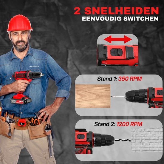 VERTREX Akku-Schrauber 18V - Akku-Bohrmaschinen - Akku-Bohrmaschinen - Bohrer - Inkl. 2 Akkus