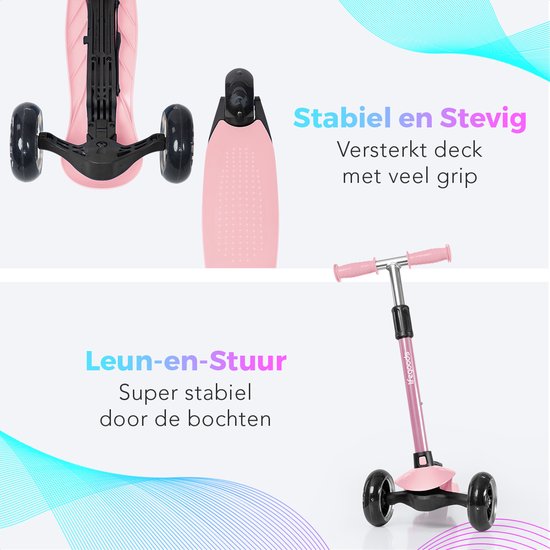LifeGoods - HappyStep - Kinder-Roller - Schritt 2-5 Jahre - 3 leuchtende LED-Räder - höhenverstellbar - Jungen/Mädchen - Pastellrosa