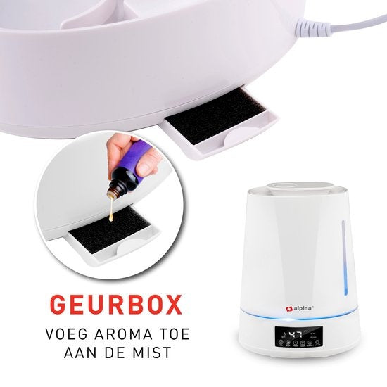 alpina Luftbefeuchter 4L - Luftbefeuchter - Aroma Diffusor mit Timer - Fernbedienung - Weiß