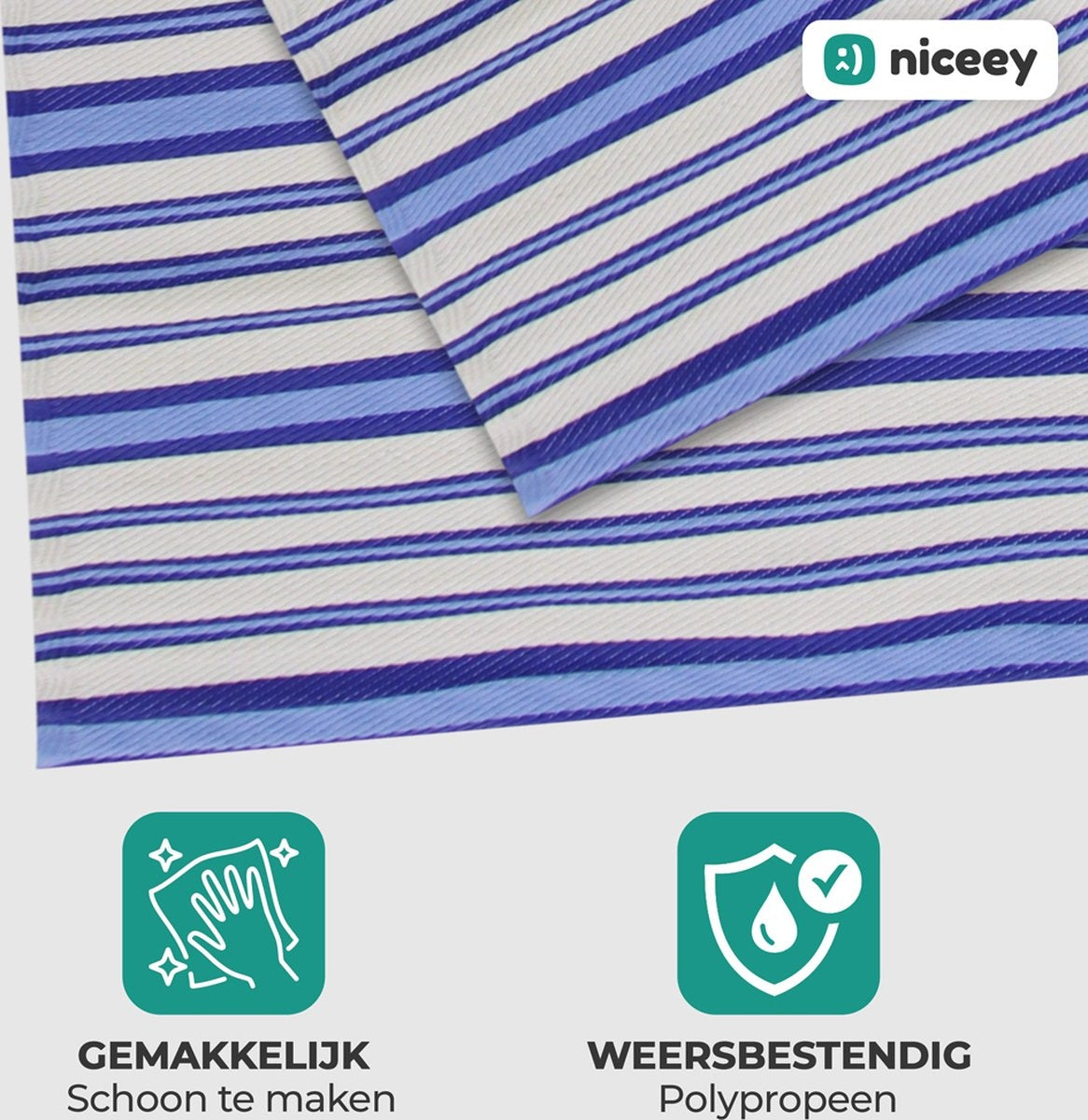 Niceey Outdoor Teppich - Gartenteppich - 120x180cm - Blau/Weiß