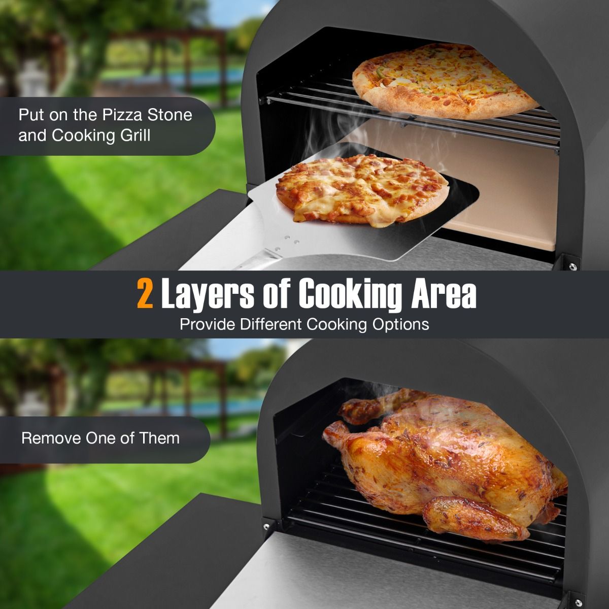 Coast Holzbefeuerter Pizzaofen für draußen - Schwarz - 98 x 31 x 98 cm - Inklusive Pizzastein, Pizzaschaufel und Schutzhülle