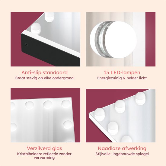 Fraay® Hollywood Spiegel mit Beleuchtung 60x50cm - 3 Lichtstufen - Luxus Make Up Spiegel mit 10-facher Vergrößerung Spiegel - LED Beleuchtung dimmbar - Inkl. 2 Beauty Blenders und Puderquaste