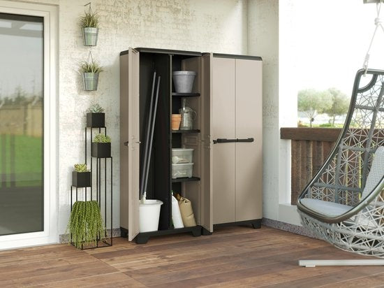 Keter Planet Hochschrank Mehrzweck - 3 Regale - 68x39x173cm - Grau/Schwarz - Recycelter Kunststoff