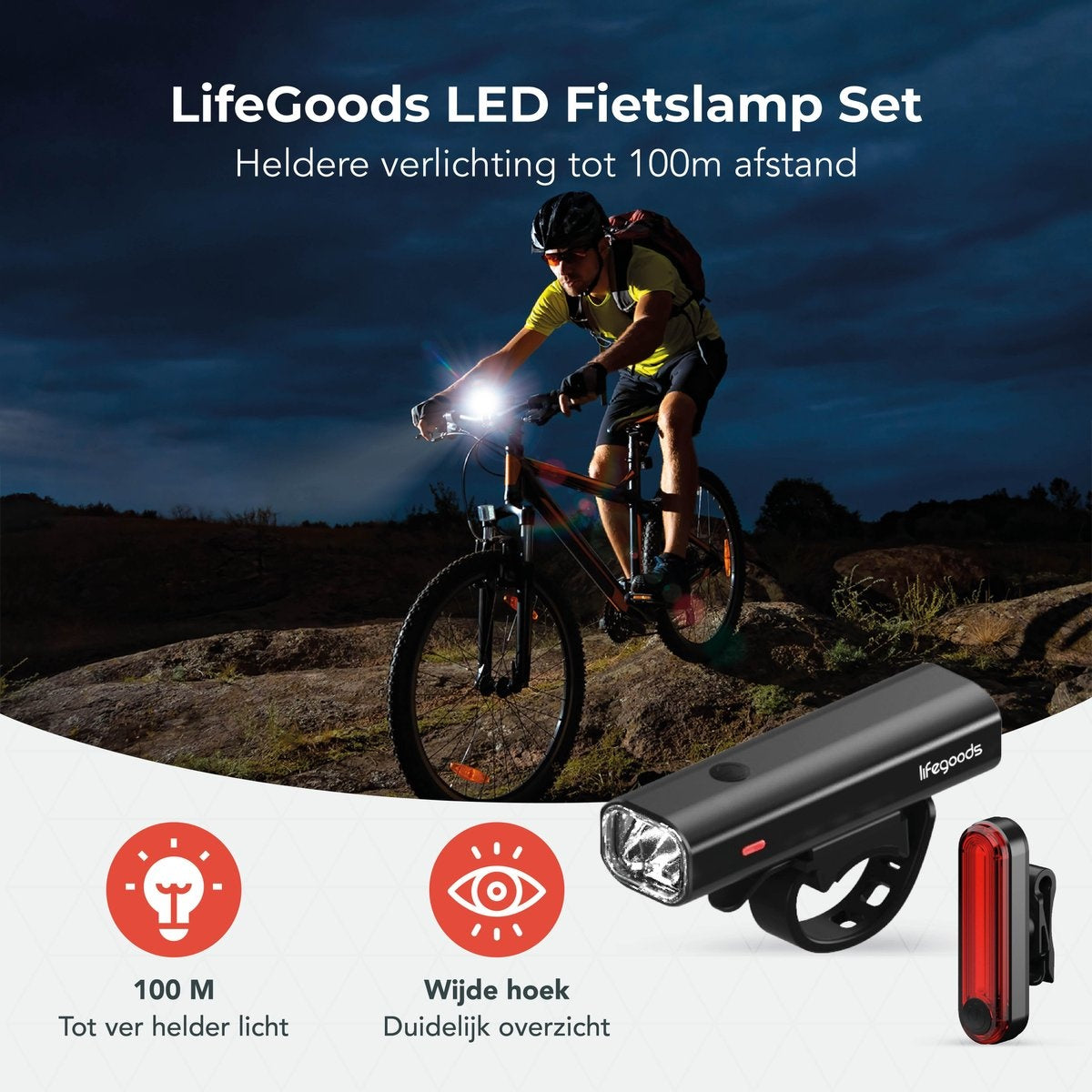 LifeGoods LED-Fahrradlicht-Set - Vorder- und Rücklicht - USB wiederaufladbar - Schwarz