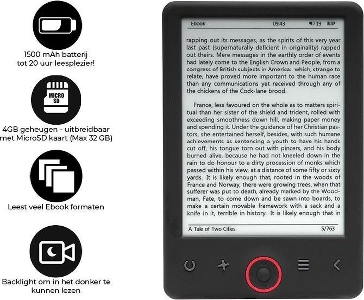 Denver E Reader 6 Zoll - E-Book-Reader 4GB - A Qualität Grande Carta - MicroSD-Eingang - EBO635L
