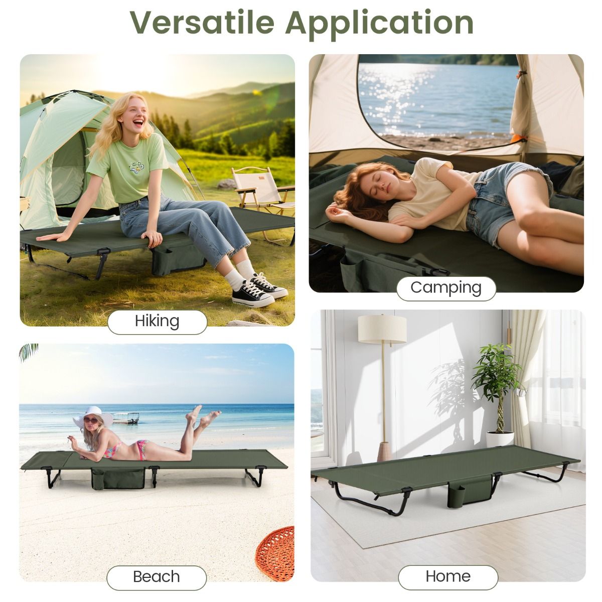 Coast Klappbares Campingbett – ultraleicht – mit Seitentasche und Kissenfach – grün