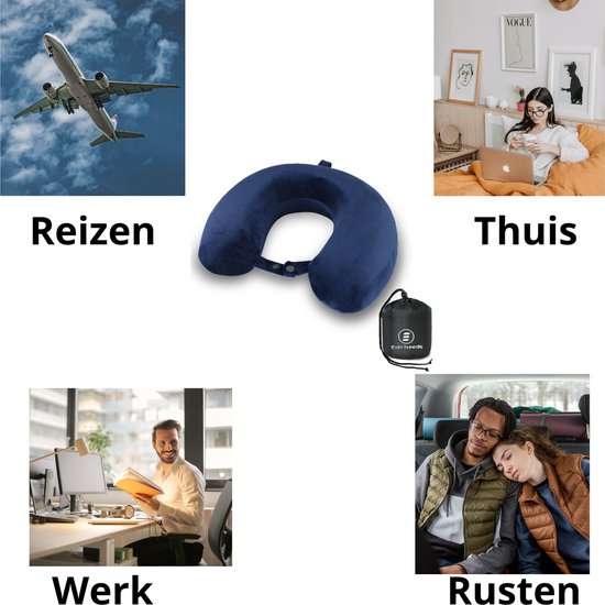 EverNeeds - Nackenkissen - Reisekissen für Flugzeug und Auto - U-Form - Memory Schaum - Blau