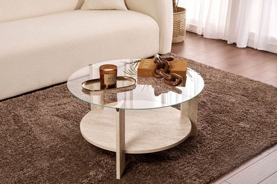 Asir – Couchtisch – Travertin & transparent