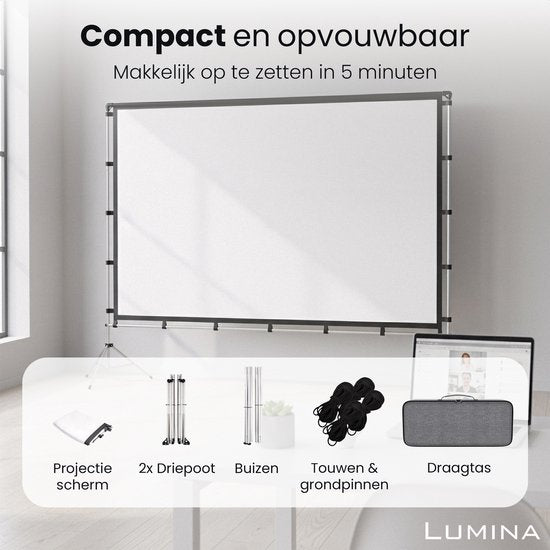 Lumina® Projektionswand 100 Zoll - Beamer-Leinwand mit Stativ - knitterfrei - faltbar - mit Tragetasche - für drinnen und draußen