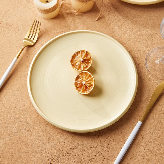 4er-Set Essteller (Ø 21,8 cm / 8,5 Zoll), Tellerset, Frühstücksteller, Dessertteller, Geschirrset für 4 Personen, Geeignet für Restaurants, Gastronomie, Feiern, Familienfeste, Bankette und Picknicks, mikrowellen- und spülmaschinenfest, Keramik