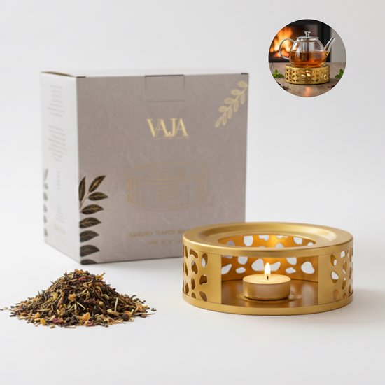 Vaja® Heizgerät mit Wachslicht für Teekanne - Heizgerät mit Kerze - Teelichthalter - Teewärmer - Teezubereiter - Heizgerät - Gold