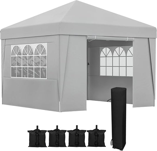 Outsunny Gartenpavillon, Pop-up, faltbar, Pavillon, Partyzelt, 3 x 3 m, UV-Schutz 30+, mit Fenstern, Seitenwänden, Transporttasche, Sandsäcken, grau