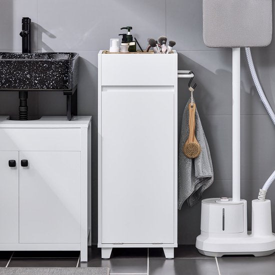 SoBuy BZR159-W Wäscheschrank - Weißer Badezimmerschrank mit Ablagefächern
