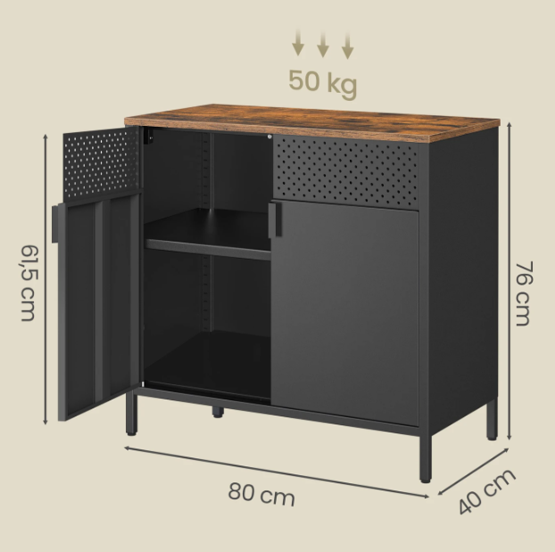 Joyfurnos Schwarzer Aufbewahrungsschrank mit Tür und verstellbarem Einlegeboden – 80 x 40 x 76 cm