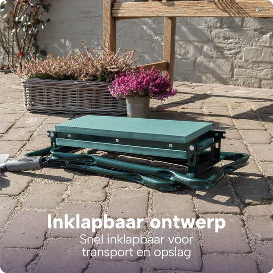 Zusammenklappbarer Gartenhocker mit Knieauflage – EVA-Schaumstoff – Bis zu 150 kg – Stahlrahmen mit Werkzeugtaschen – Zum Sitzen und Knien – BREND BR-2252