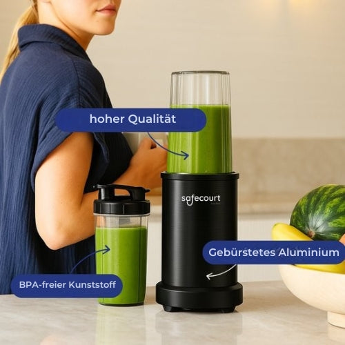 Safecourt Kitchen - Smoothie Mixer - Mixer 1200W - Smoothie Maker - Inklusive To-Go Becher - Schwarz