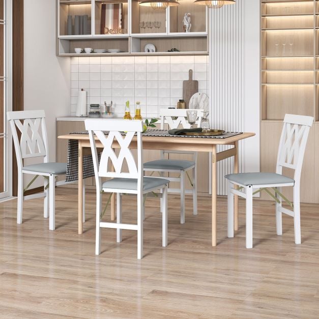 Coast 2er-Set klappbare Esszimmerstühle, Stühle ohne Armlehnen mit Lattenlehne und gepolstertem Kissen – Kautschukholz – 41 x 53 x 91 cm – Weiß